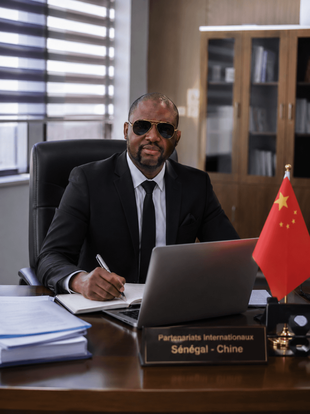 Dianko Sylla dans son bureau, partenariats internationaux Sénégal-Chine